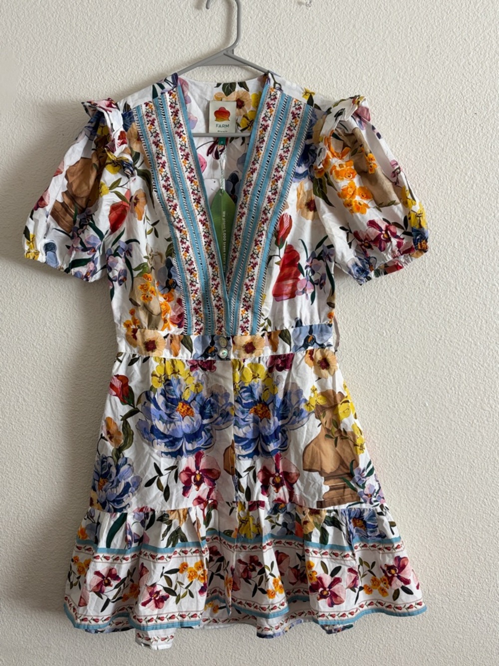 NWT Farm Rio Women's Greek Garden Off-White Mini Dress Sz Small - Picture 2 of 9